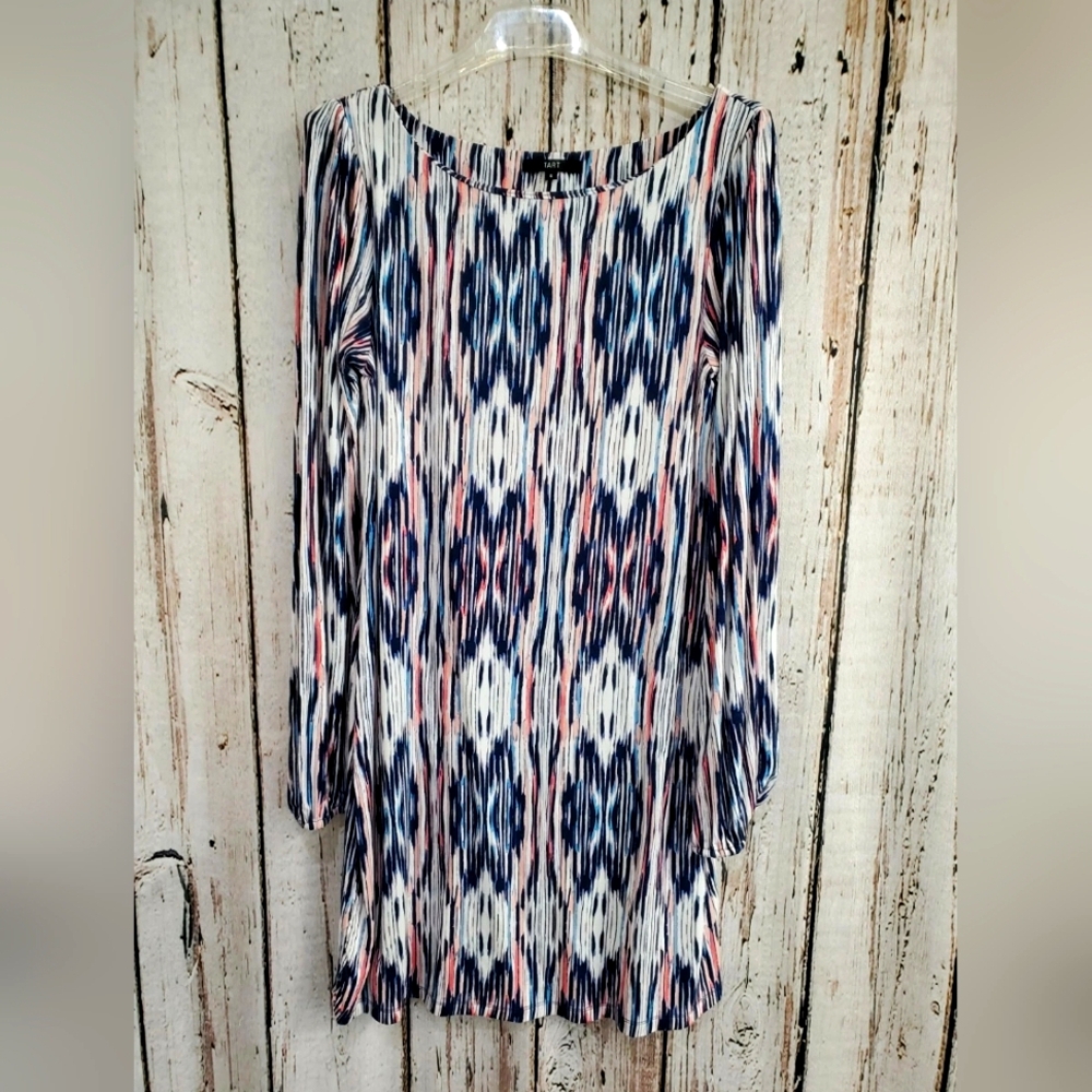 Tart Women's Small Ikat Multicolor Long-Sleeve‎ Tunic Shift Sexy Tunic Dress EUC